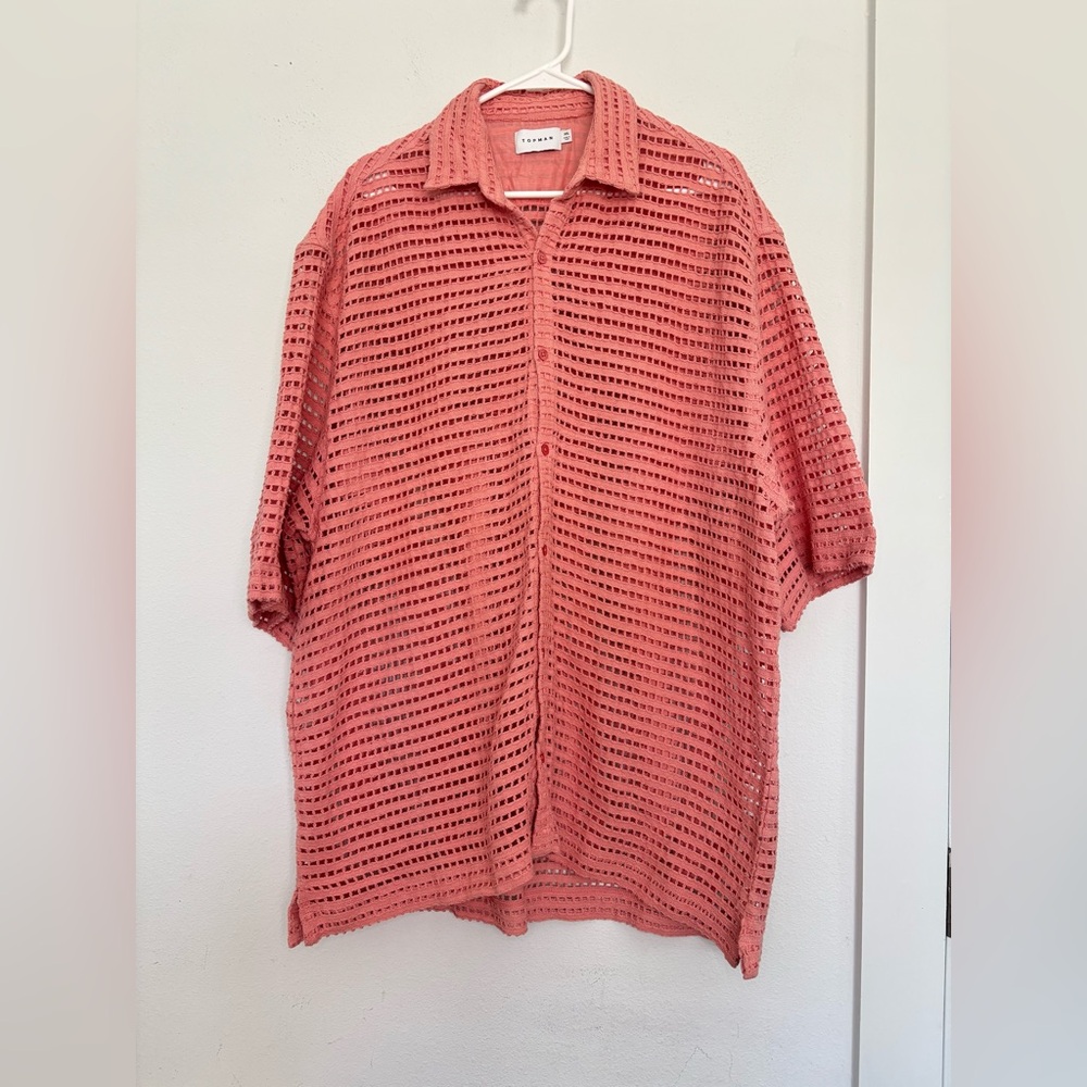 TOPMAN CORAL EMBROIDERED CUT OUT SHORT SLEEVE BUTTON DOWN SZ XXL